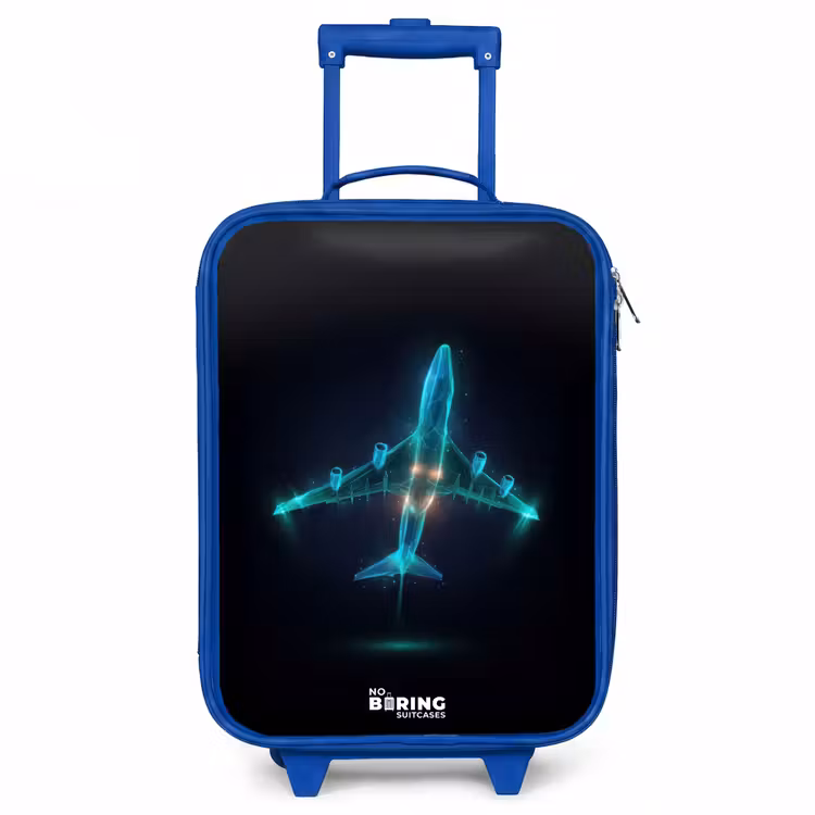 Lichtgevend vliegtuig Kinderkoffer - Blauw klein -3d