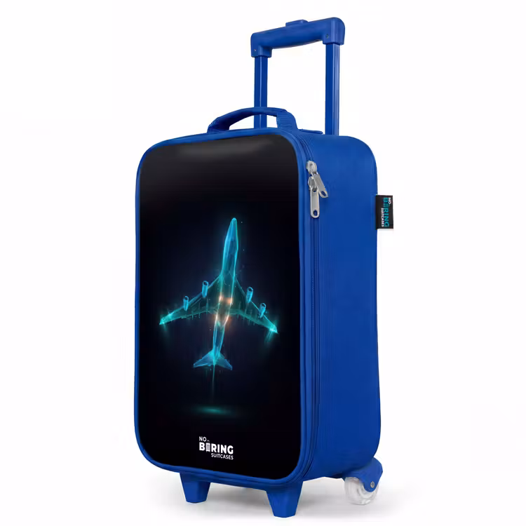 Lichtgevend vliegtuig Kinderkoffer - Blauw klein -productfoto_schuin