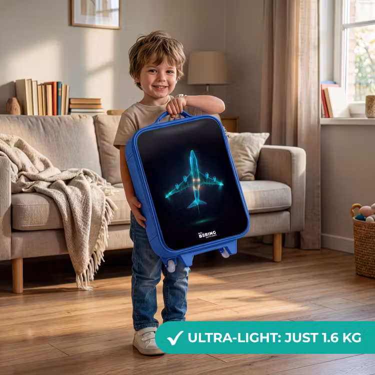 Lichtgevend vliegtuig Kinderkoffer - Blauw klein -sfeer2_EN