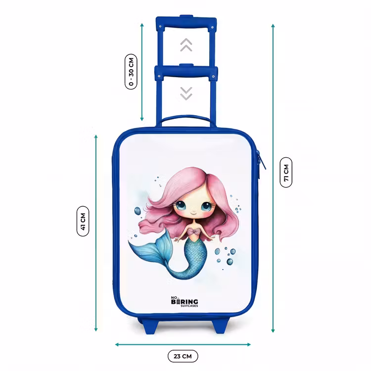 Zeemeermin met roze haar en blauwe staart tussen luchtbellen Kinderkoffer - Blauw klein -productfoto_formaten