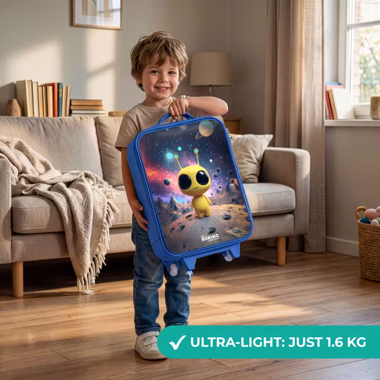 Vrolijk buitenaards wezentje Kinderkoffer - Blauw klein -sfeer2_EN
