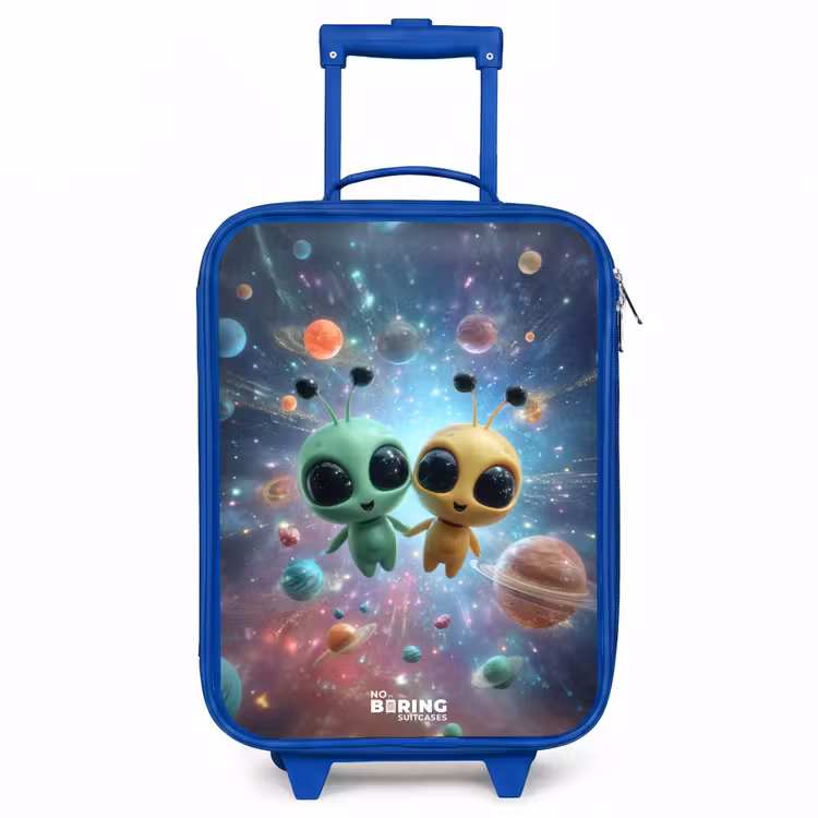 Vrolijke buitenaardse vrienden Kinderkoffer - Blauw klein -3d