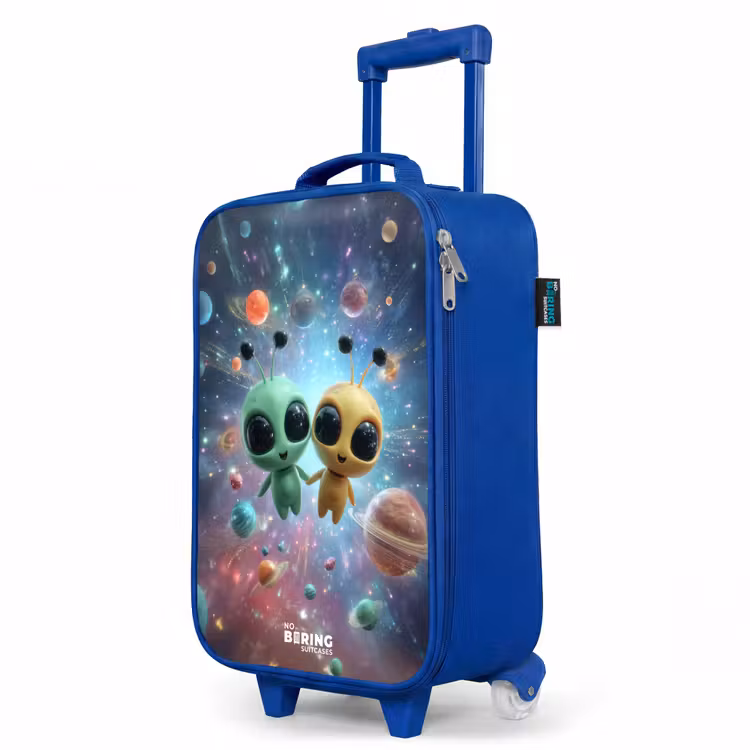 Vrolijke buitenaardse vrienden Kinderkoffer - Blauw klein -productfoto_schuin