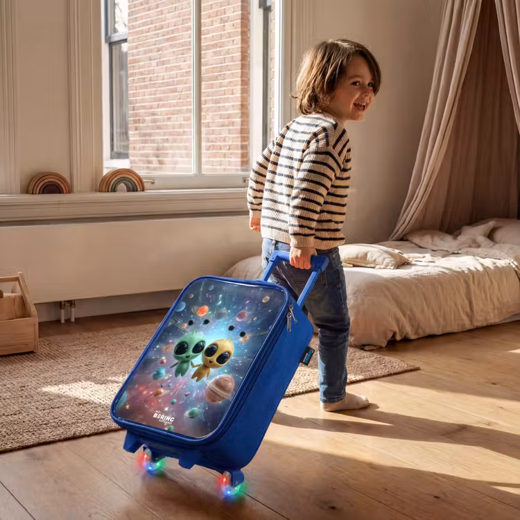 Vrolijke buitenaardse vrienden Kinderkoffer - Blauw klein -sfeer1