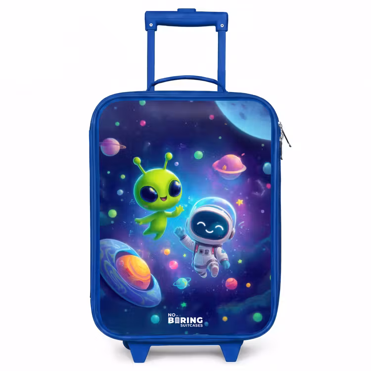 Vrolijke Ontmoeting in de Ruimte Kinderkoffer - Blauw klein -3d