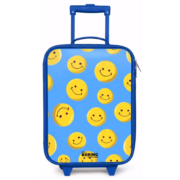 Vrolijke smileyregen Kinderkoffer - Blauw klein -zz3dotto