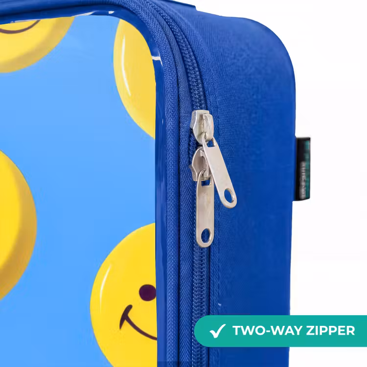 Vrolijke smileyregen Kinderkoffer - Blauw klein -rits_EN