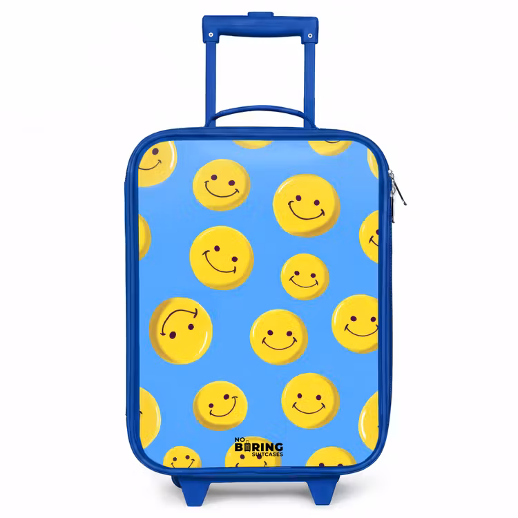 Vrolijke smileyregen Kinderkoffer - Blauw klein -3d