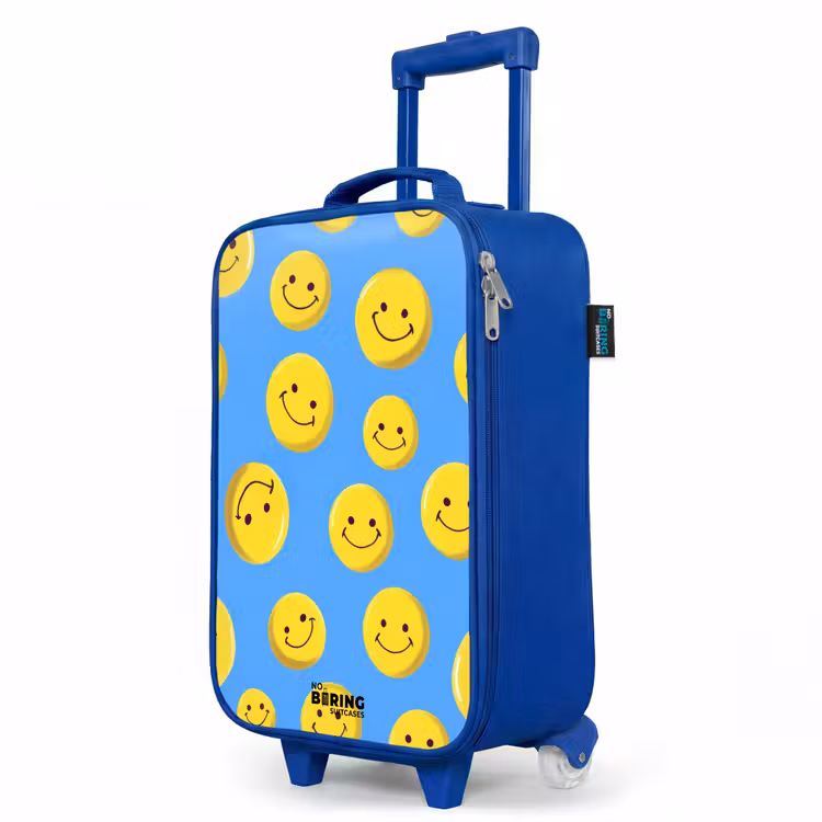 Vrolijke smileyregen Kinderkoffer - Blauw klein -productfoto_schuin