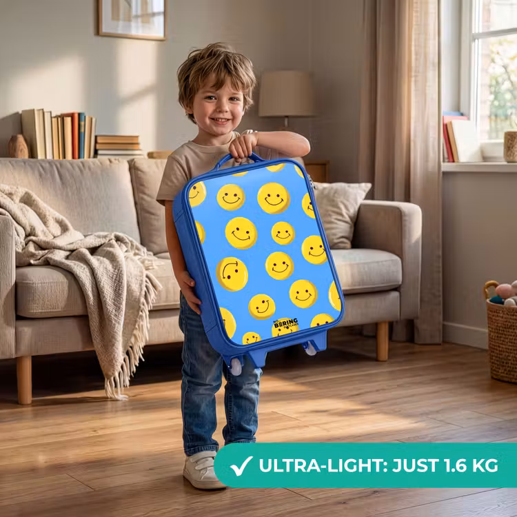 Vrolijke smileyregen Kinderkoffer - Blauw klein -sfeer2_EN
