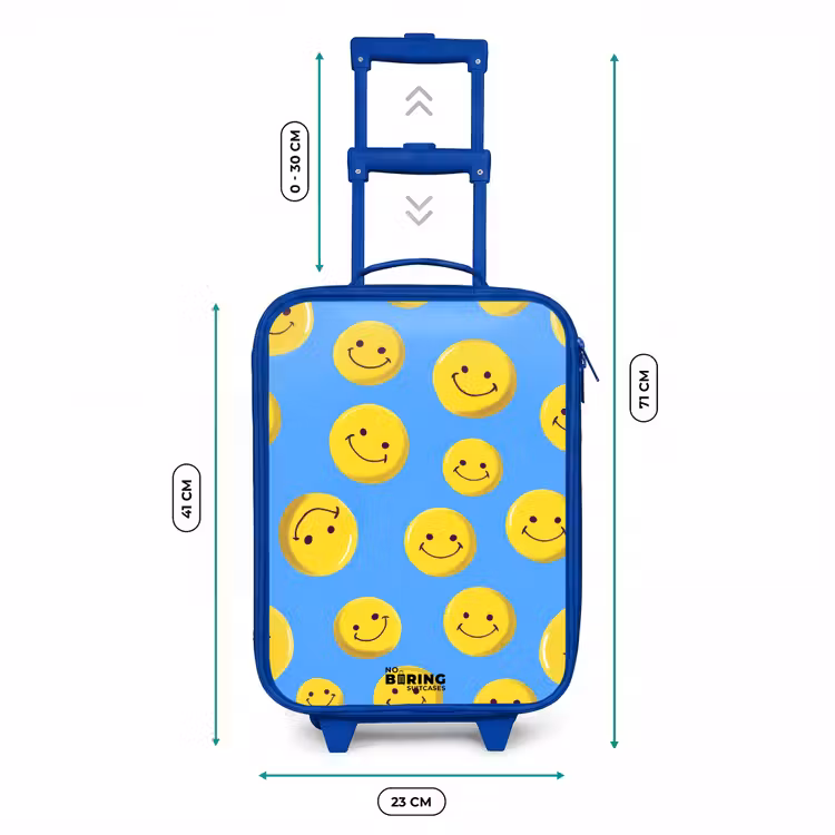 Vrolijke smileyregen Kinderkoffer - Blauw klein -productfoto_formaten