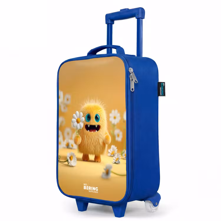Monster - Wezen - Bloem - Geel Kinderkoffer - Blauw klein -productfoto_schuin