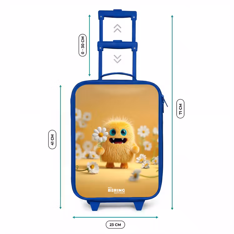 Monster - Wezen - Bloem - Geel Kinderkoffer - Blauw klein -productfoto_formaten