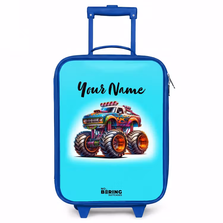 Monstertruck op Lichtblauwe Achtergrond Kinderkoffer - Blauw klein -3d