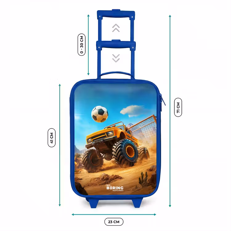 Monstertruck scoort goal in woestijnstadion Kinderkoffer - Blauw klein -productfoto_formaten
