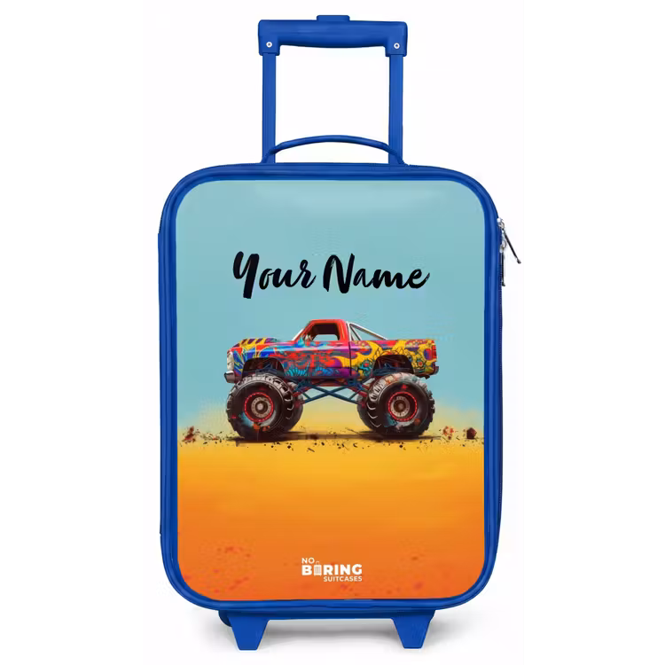 Monstertruck met Graffiti Print in het Zand Kinderkoffer - Blauw klein -zz3dotto