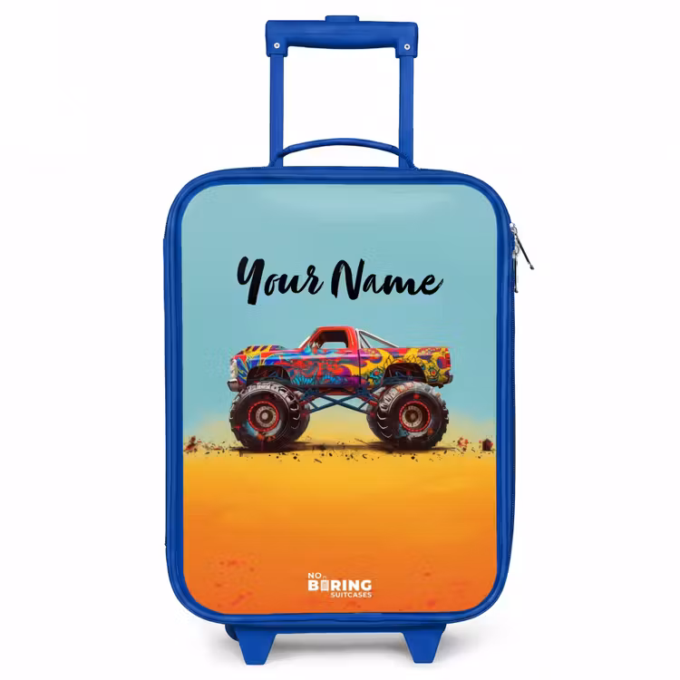 Monstertruck met Graffiti Print in het Zand Kinderkoffer - Blauw klein -3d