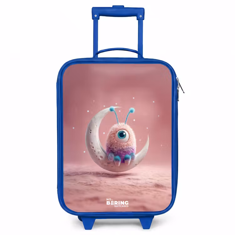 Maanwip met Pluizig Wezentje Kinderkoffer - Blauw klein -3d