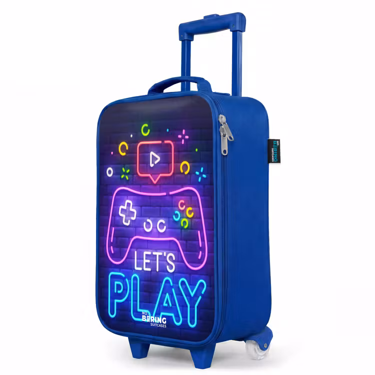 Neoncontroller tegen een bakstenen muur Kinderkoffer - Blauw klein -productfoto_schuin