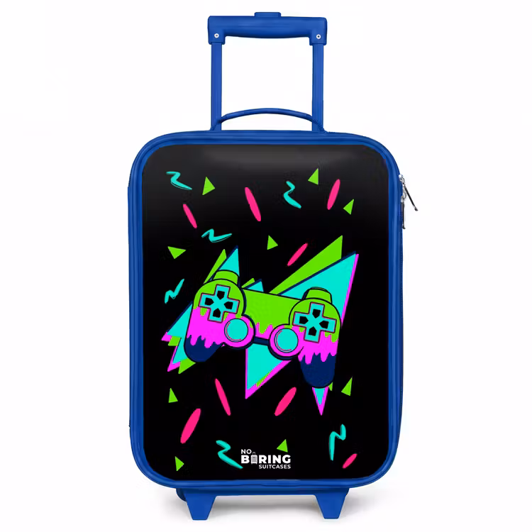 Neon controller op zwart Kinderkoffer - Blauw klein -3d