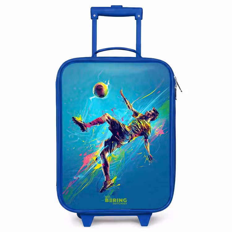 Neon - Voetbal - Schop - Kleurrijk Kinderkoffer - Blauw klein -3d