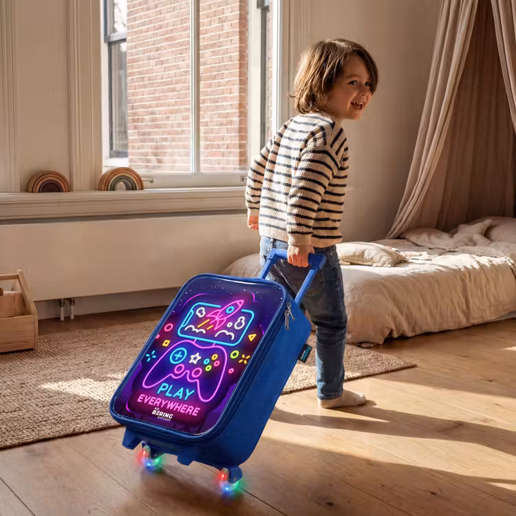 Neonillustratie met een controller Kinderkoffer - Blauw klein -sfeer1