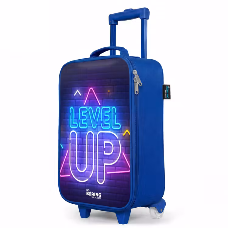 Neonletters op een bakstenen muur Kinderkoffer - Blauw klein -productfoto_schuin