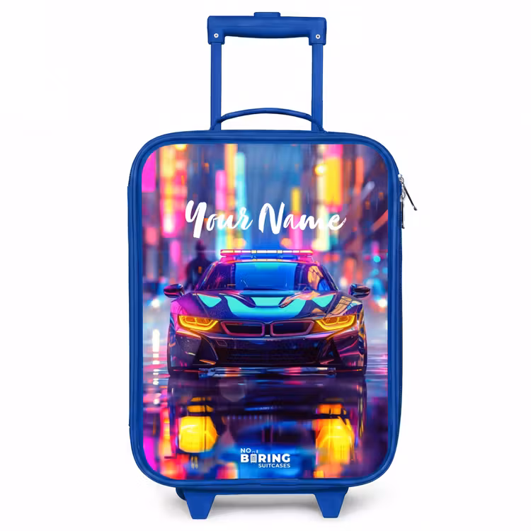 Neon nightcar Kinderkoffer - Blauw klein -3d