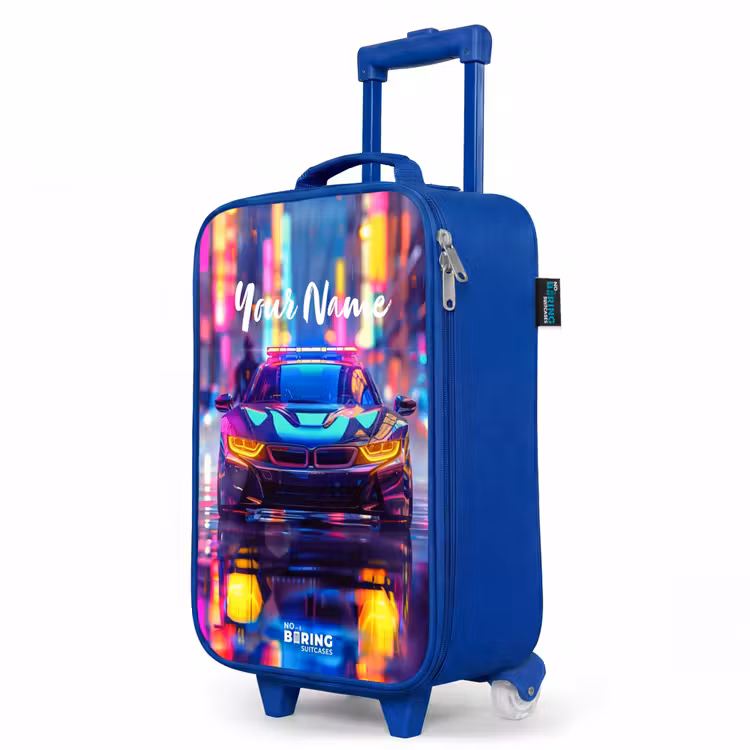 Neon nightcar Kinderkoffer - Blauw klein -productfoto_schuin