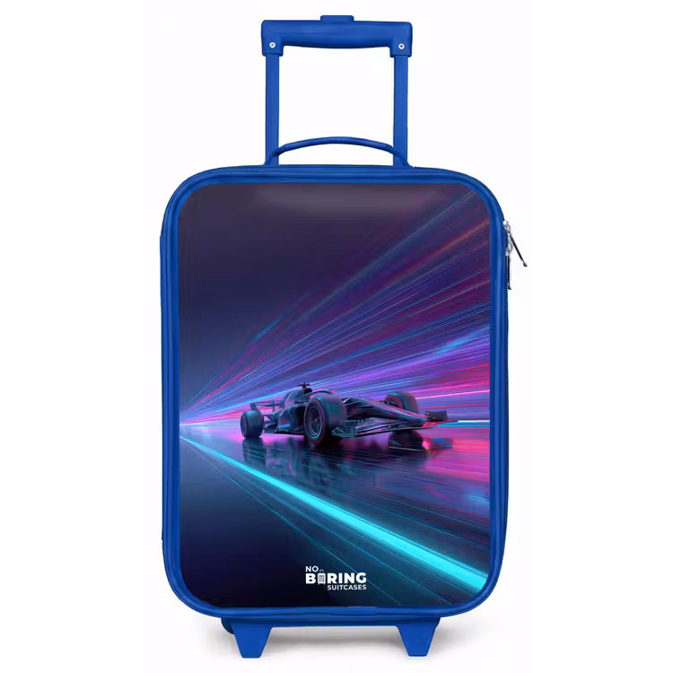 Neon - Raceauto - Lichtstrepen - Paars Kinderkoffer - Blauw klein -zz3dotto