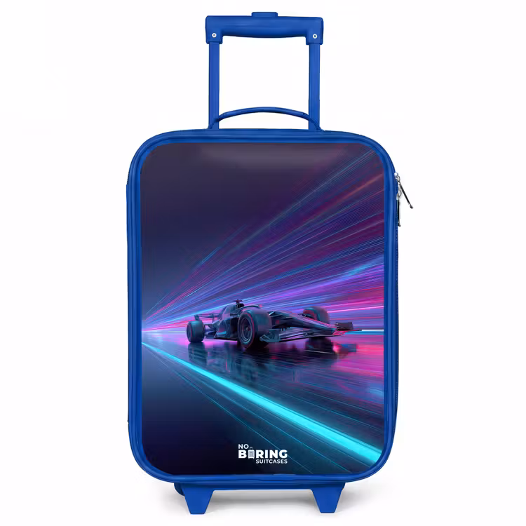 Neon - Raceauto - Lichtstrepen - Paars Kinderkoffer - Blauw klein -3d