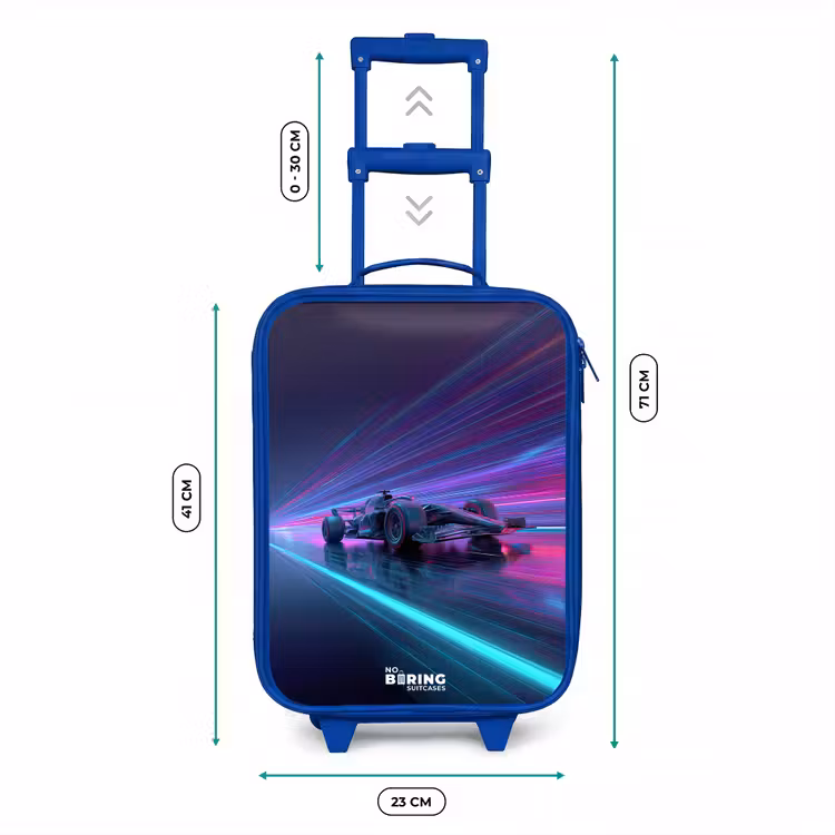 Neon - Raceauto - Lichtstrepen - Paars Kinderkoffer - Blauw klein -productfoto_formaten