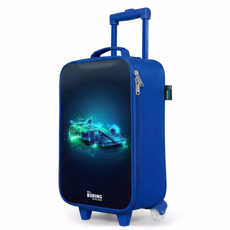 Neon racewagen in digitale stijl Kinderkoffer - Blauw klein -productfoto_schuin