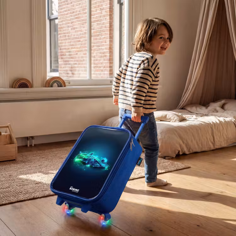 Neon racewagen in digitale stijl Kinderkoffer - Blauw klein -sfeer1