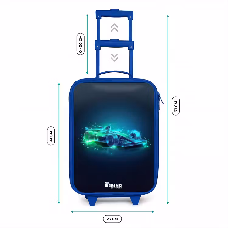 Neon racewagen in digitale stijl Kinderkoffer - Blauw klein -productfoto_formaten