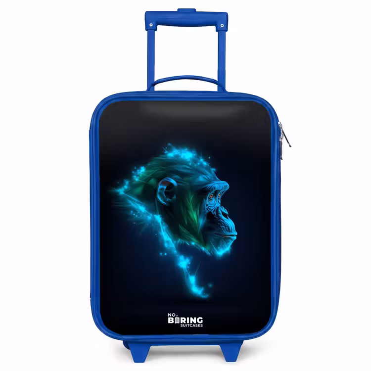 Neon silhouet van een chimpansee Kinderkoffer - Blauw klein -3d