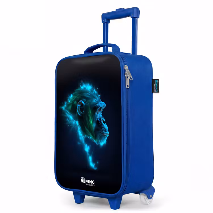 Neon silhouet van een chimpansee Kinderkoffer - Blauw klein -productfoto_schuin