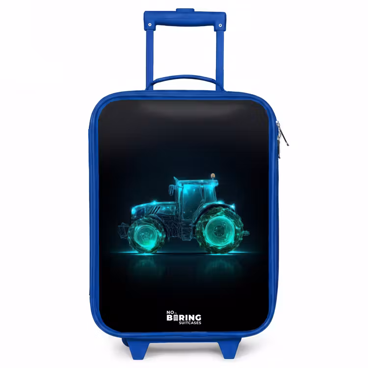Neontractor op zwarte ondergrond Kinderkoffer - Blauw klein -3d