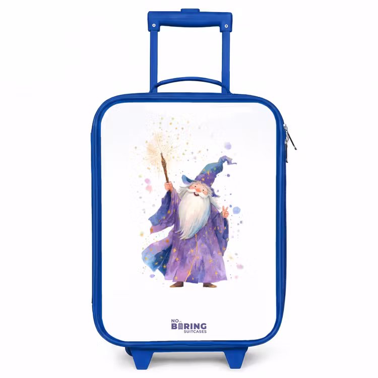 Oude tovenaar met staf Kinderkoffer - Blauw klein -3d