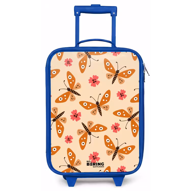 Oranje vlinders en roze bloemen op beige achtergrond Kinderkoffer - Blauw klein -zz3dotto
