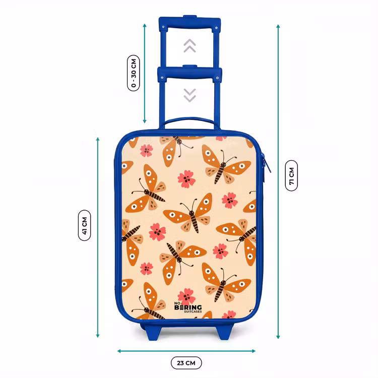 Oranje vlinders en roze bloemen op beige achtergrond Kinderkoffer - Blauw klein -productfoto_formaten