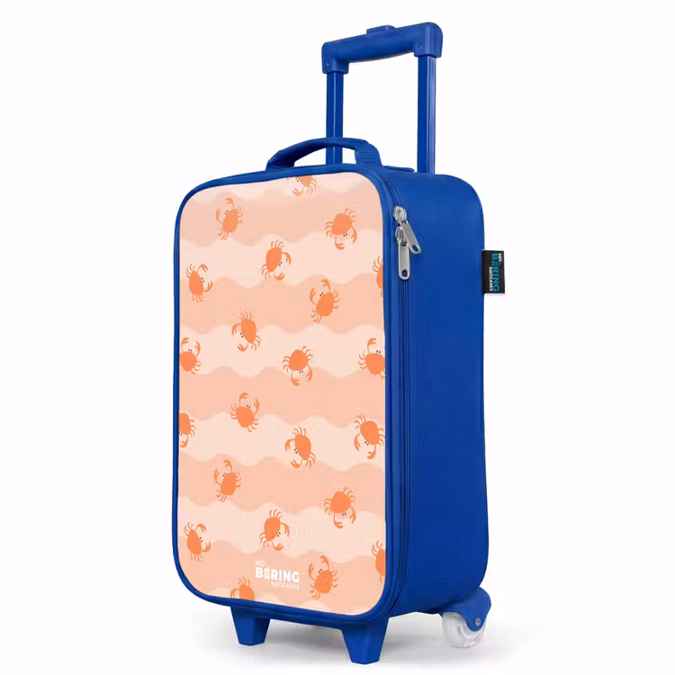Oranje krabben op golvende achtergrond Kinderkoffer - Blauw klein -productfoto_schuin
