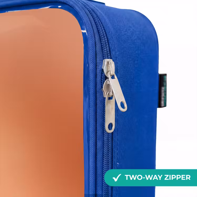 Oranje Pluizig Monster met Hoorns Kinderkoffer - Blauw klein -rits_EN