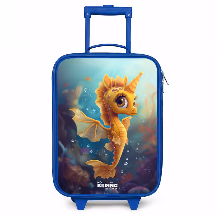 Oranje zeepaardje in het water Kinderkoffer - Blauw klein -3d