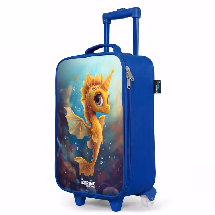 Oranje zeepaardje in het water Kinderkoffer - Blauw klein -productfoto_schuin