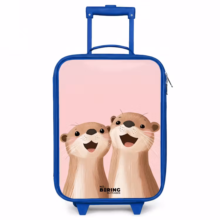 Otters - Lachen - Roze - Illustratie Kinderkoffer - Blauw klein -3d
