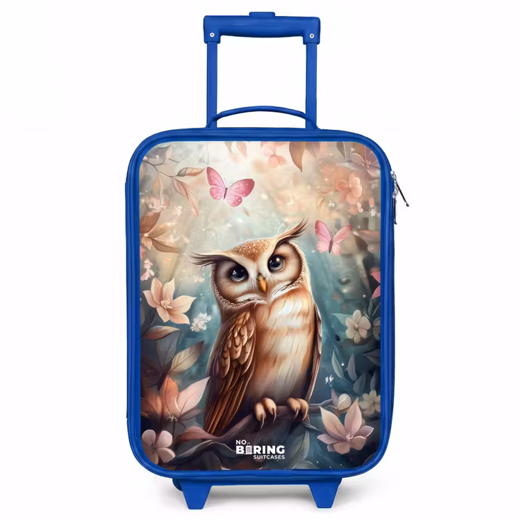 Uil met vlinders in mystiek bos Kinderkoffer - Blauw klein -3d