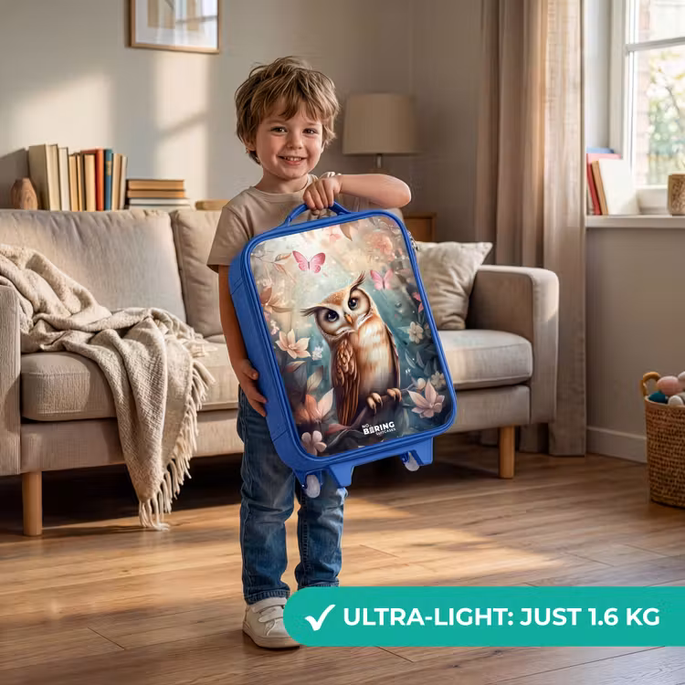 Uil met vlinders in mystiek bos Kinderkoffer - Blauw klein -sfeer2_EN