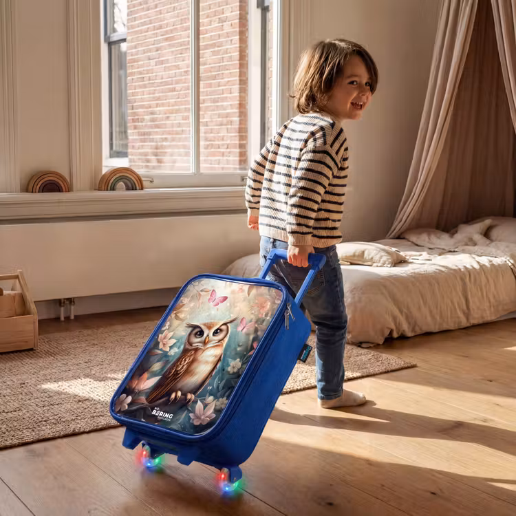 Uil met vlinders in mystiek bos Kinderkoffer - Blauw klein -sfeer1
