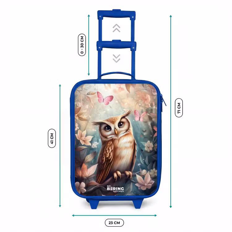 Uil met vlinders in mystiek bos Kinderkoffer - Blauw klein -productfoto_formaten